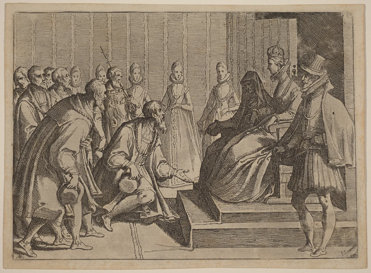 Margaret of Austria Giving Audience to a Nobleman by Raffaello Schiaminossi, print, 1612