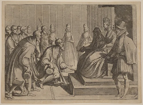 Margaret of Austria Giving Audience to a Nobleman by Raffaello Schiaminossi, print, 1612