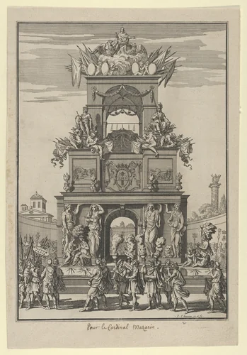 Triumphal arch erected in honor of Cardinal Mazarin after the Treaty of the Pyrenees by François Chauveau, print, 1659-1669
