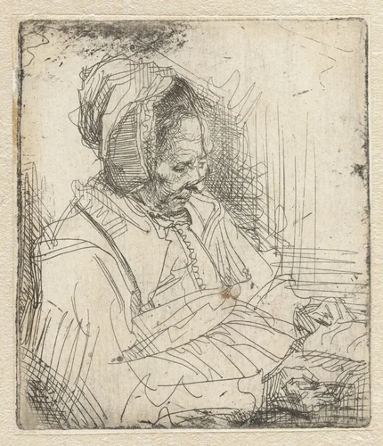 Lezende vrouw by Willem Drost, print, 1650-1655