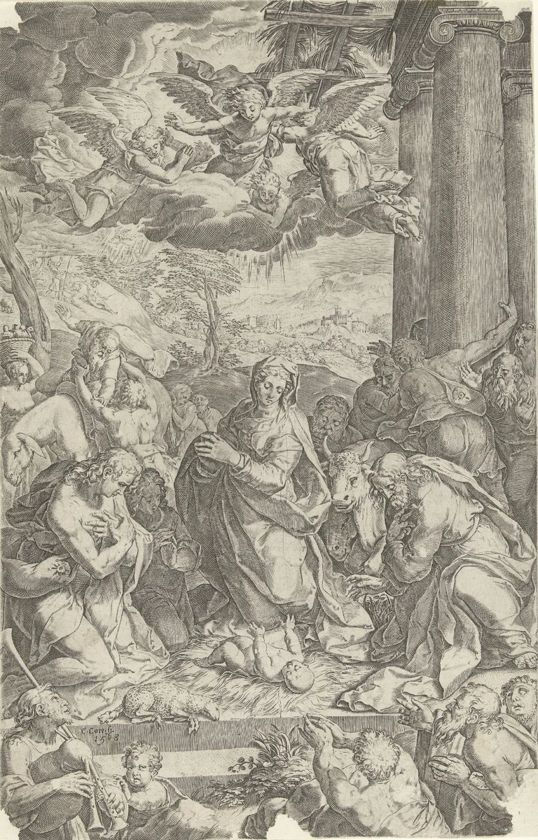 Aanbiding door de herders by Unknown, print, 1568