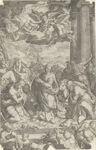 Aanbiding door de herders by Unknown, print, 1568