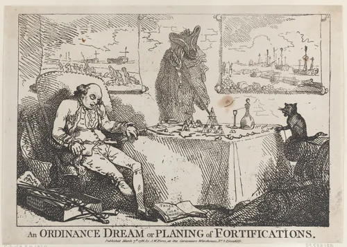 An Ordinance Dream or Planning of Fortifications by Thomas Rowlandson, print, 1786