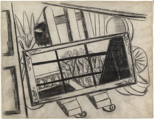A Mirror on an Easel (Spiegel auf einer Staffelei) by Max Beckmann, drawing, 1926