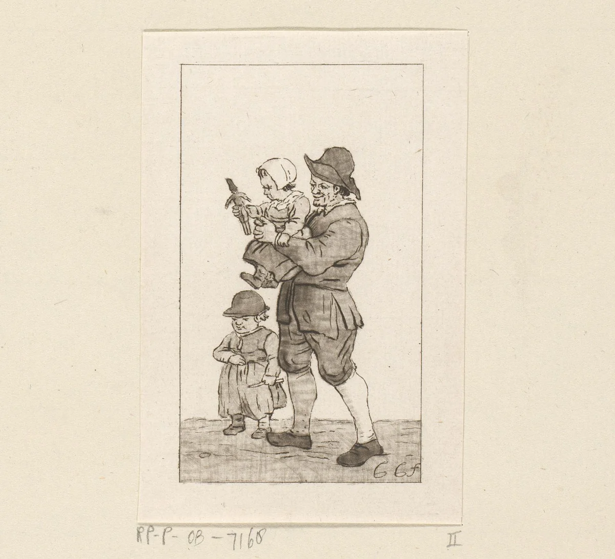 Vader met twee kinderen by Pieter de Mare, print, 1779
