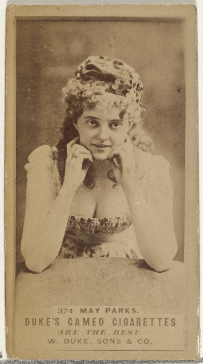 Card Number 374, May Parks, from the Actors and Actresses series (N145-5) issued by Duke Sons & Co. to promote Cameo Cigarettes by W. Duke, Sons & Co., photograph, 1880-1889