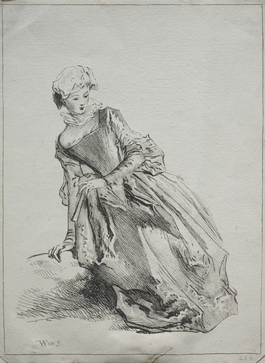Woman Seated by Jean-Antoine Watteau, print, 1700-1800