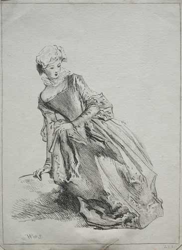 Woman Seated by Jean-Antoine Watteau, print, 1700-1800