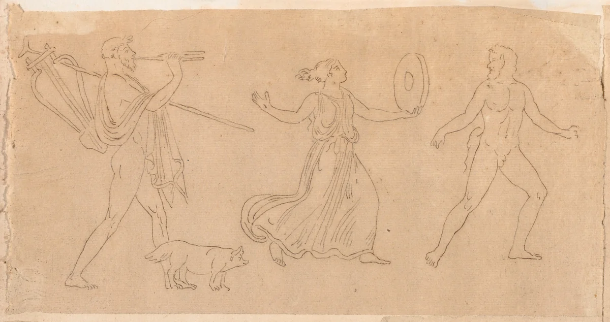 Dancing and Piping Figures by Jacques-Louis David, drawing, 1775-1780