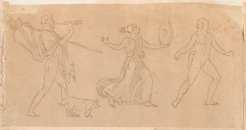 Dancing and Piping Figures by Jacques-Louis David, drawing, 1775-1780
