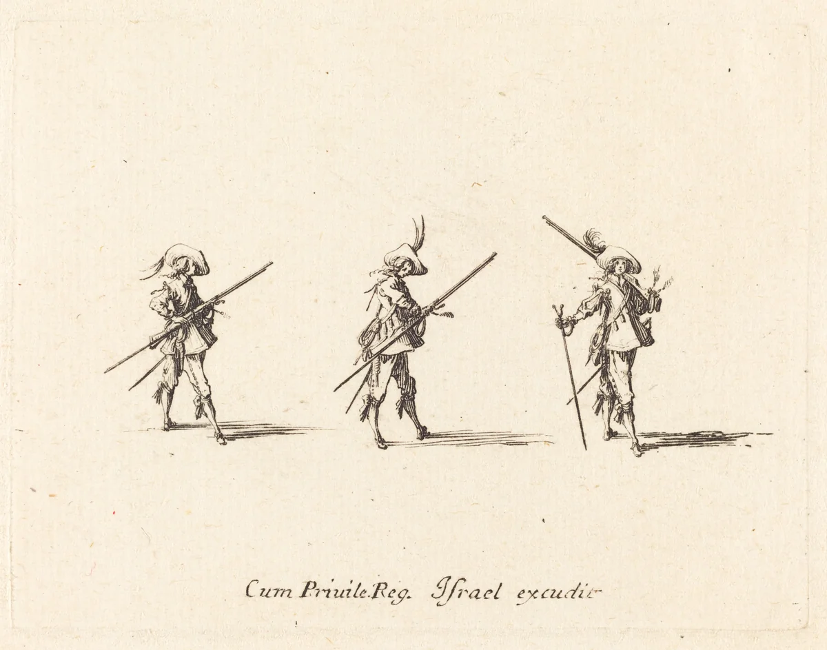 Drill with the Musket by Jacques Callot, print, 1634-1635