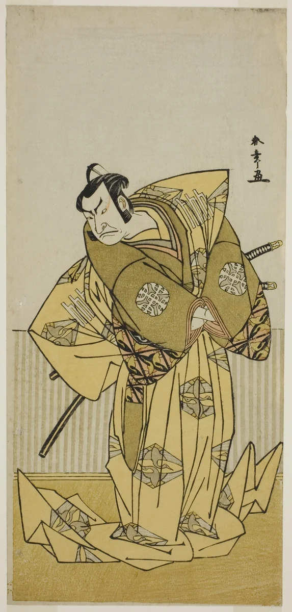 The Actor Nakamura Nakazo I as Kudo Sukestune (?) in the Play Kokimazete Takao Soga (?), Performed at the Ichimura Theater (?) in the Second Month, 1778 by Katsukawa Shunsho (勝川 春章), print, 1773-1783