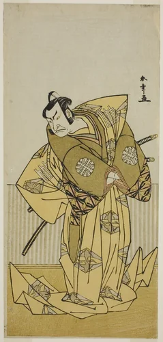 The Actor Nakamura Nakazo I as Kudo Sukestune (?) in the Play Kokimazete Takao Soga (?), Performed at the Ichimura Theater (?) in the Second Month, 1778 by Katsukawa Shunsho (勝川 春章), print, 1773-1783