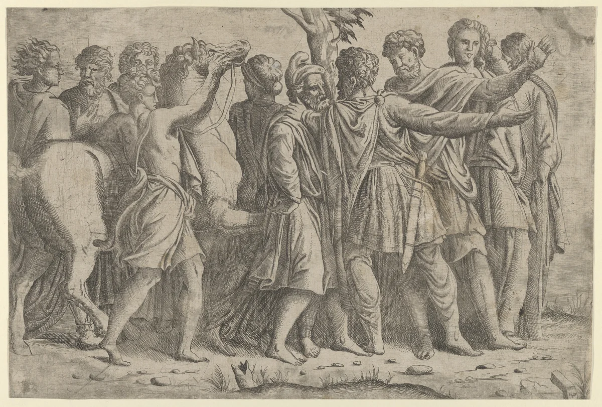 Group of Roman Figures by Master IQV, print, 1537-1550