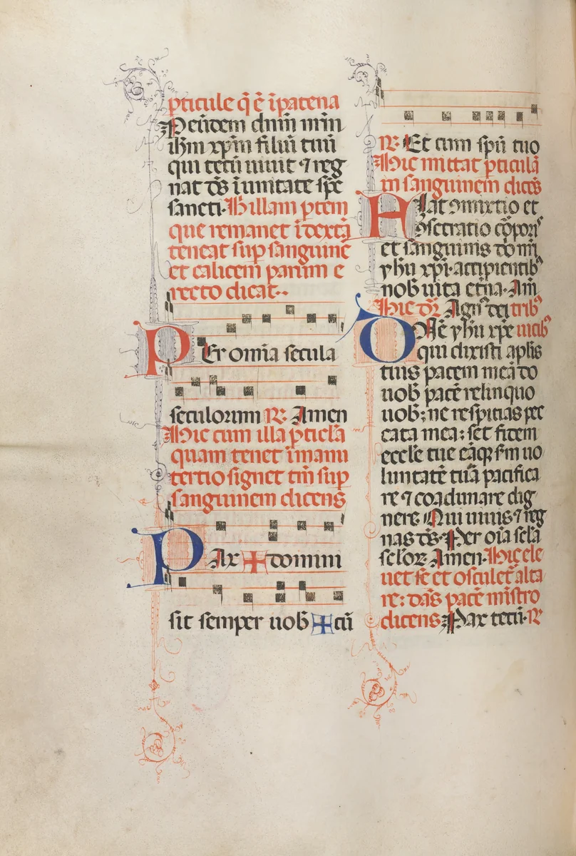 Missale: Fol. 190v: Music for various prayers by Bartolommeo Caporali, book, 1469