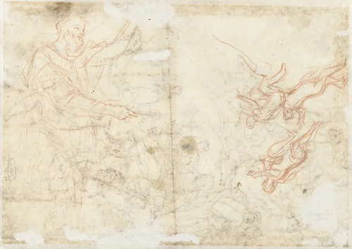 Man en drie andere figuurtjes by Unknown, drawing, 1550-1620