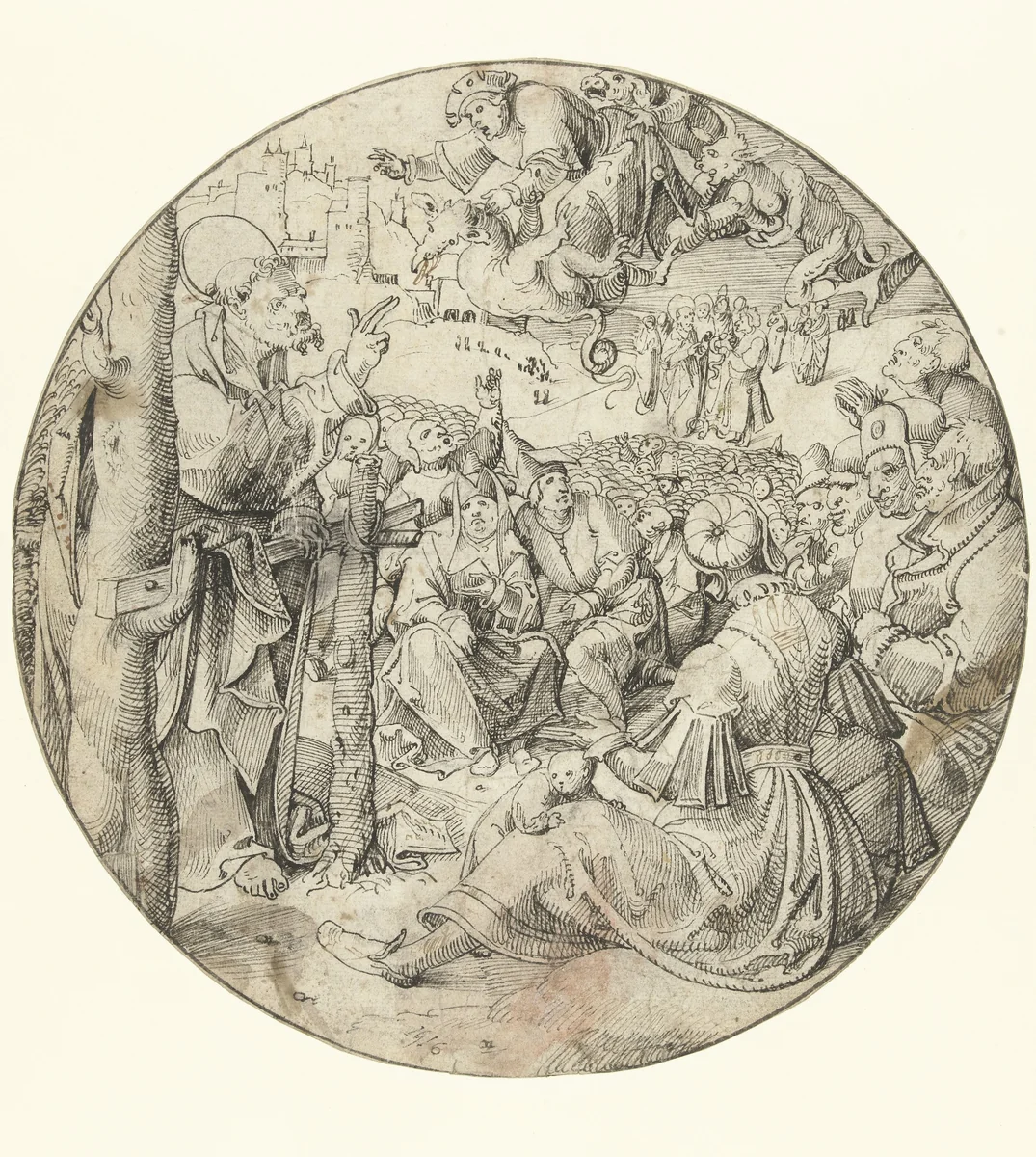 Petrus veroorzaakt de val van Simon de Tovenaar by Pieter Cornelisz. genaamd Kunst, drawing, 1516