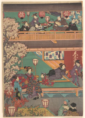 Early Evening in Yoshiwara Inn by Unidentified Artist, print, 1800-1868