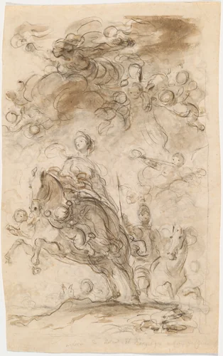 Orlando and Angelica Arrive at Charlemagne's Camp by Jean Honoré Fragonard, drawing, 1732-1806