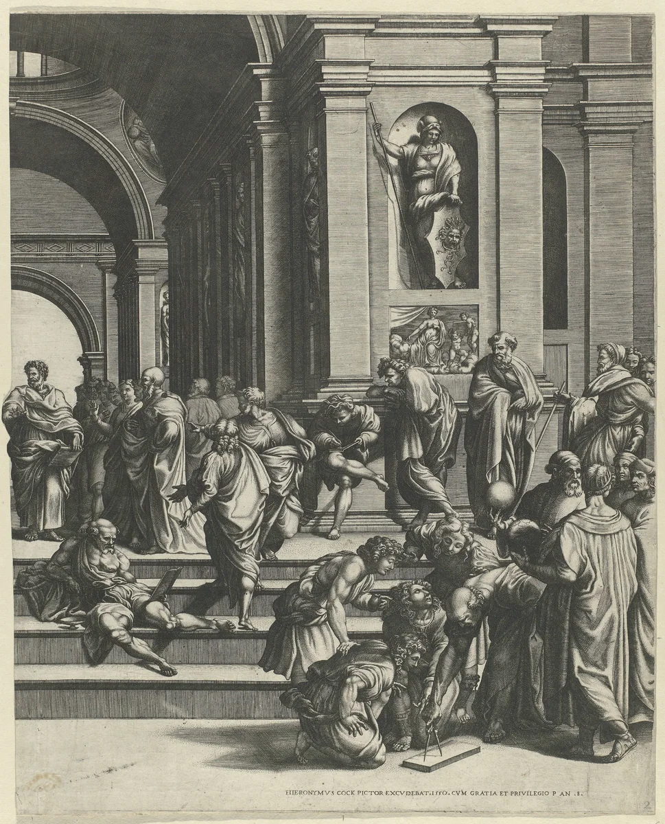 De School van Athene (rechter deel) by Giorgio Ghisi, print, 1530-1582