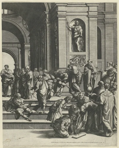 De School van Athene (rechter deel) by Giorgio Ghisi, print, 1530-1582