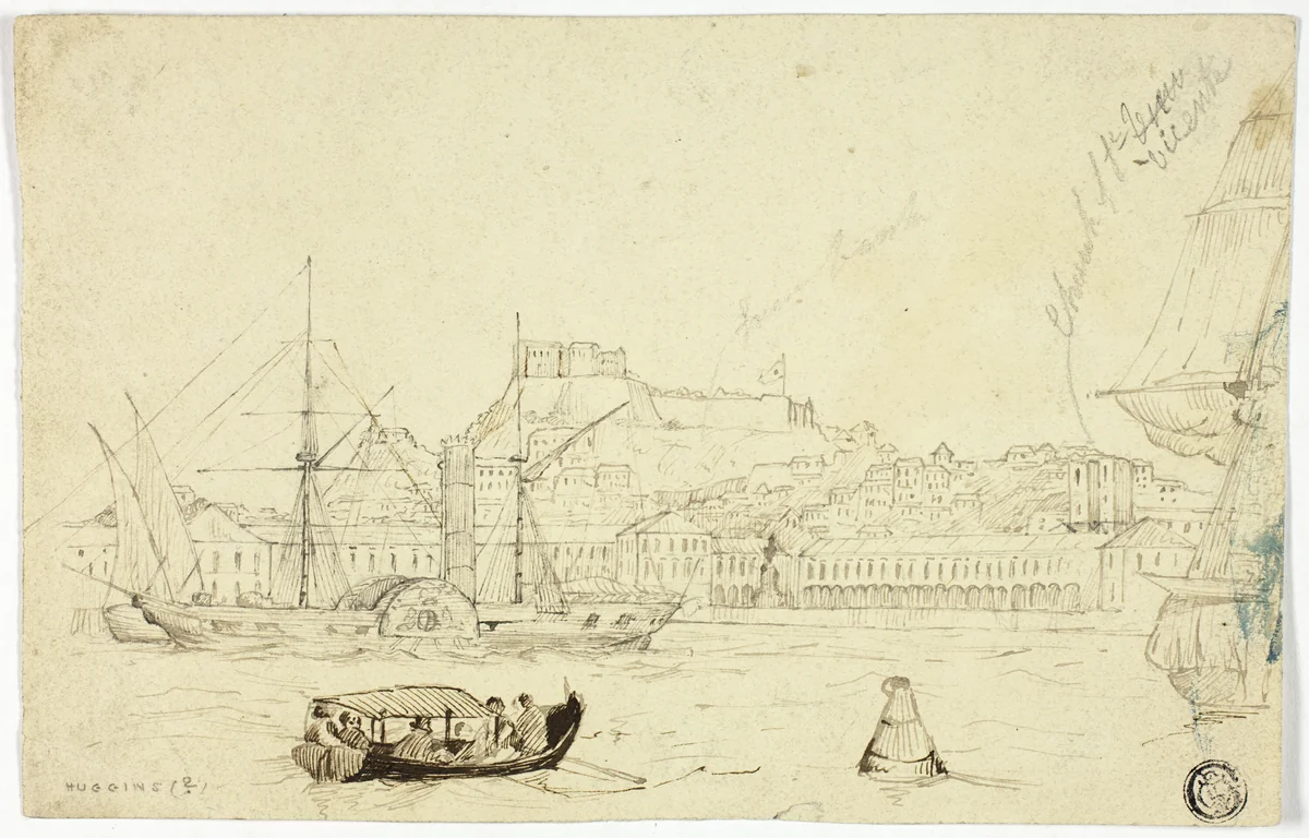 Seaport with Fortress by William John Huggins, drawing, 1801-1845