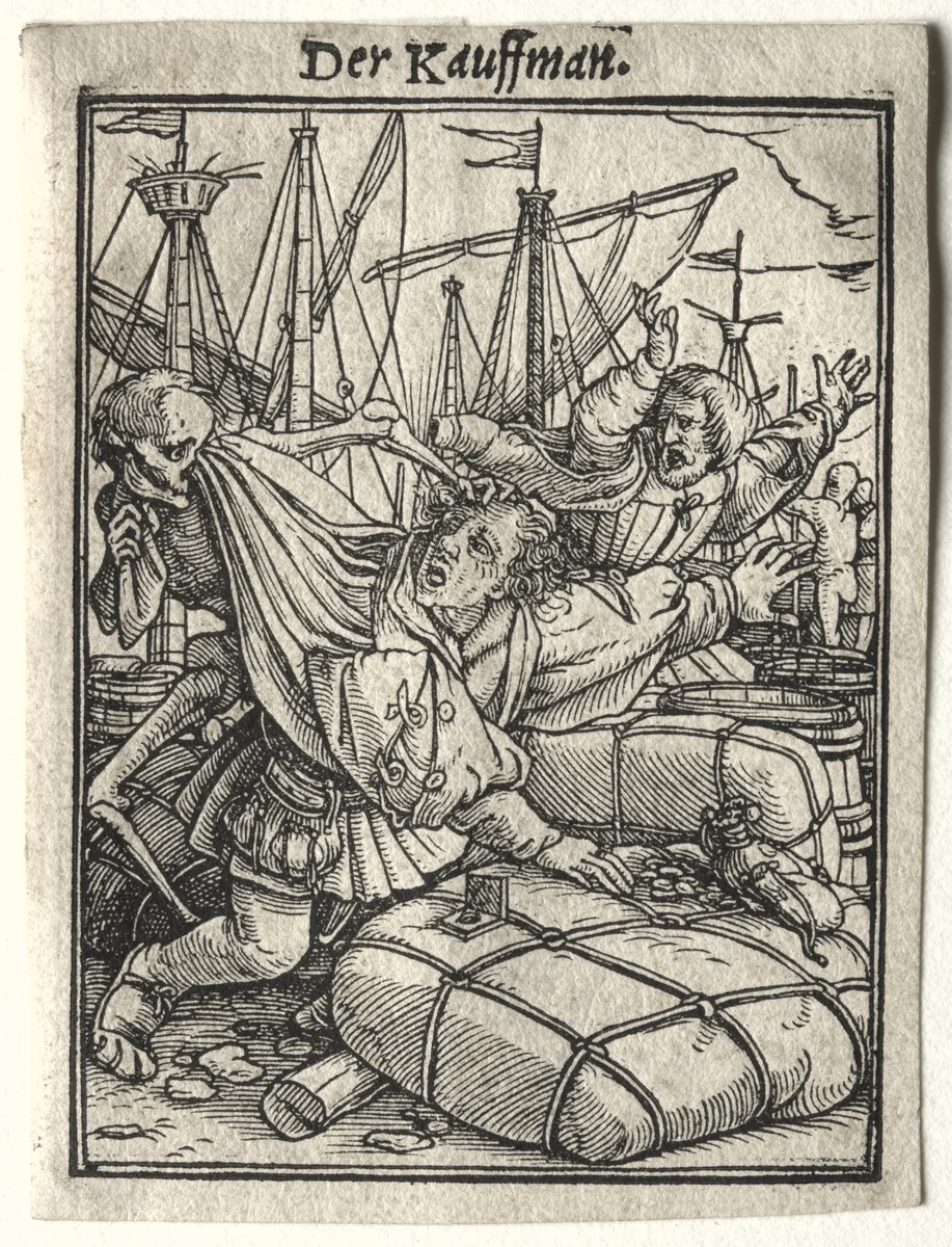 Dance of Death: The Merchant by Hans Holbein the Younger, print, 1521-1531