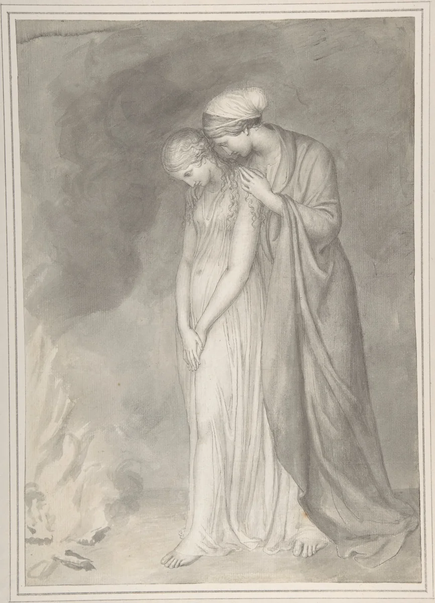 Two women grieving by John Flaxman, drawing, 1775-1810