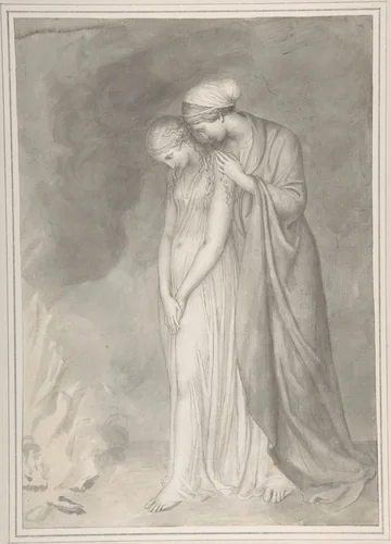 Two women grieving by John Flaxman, drawing, 1775-1810