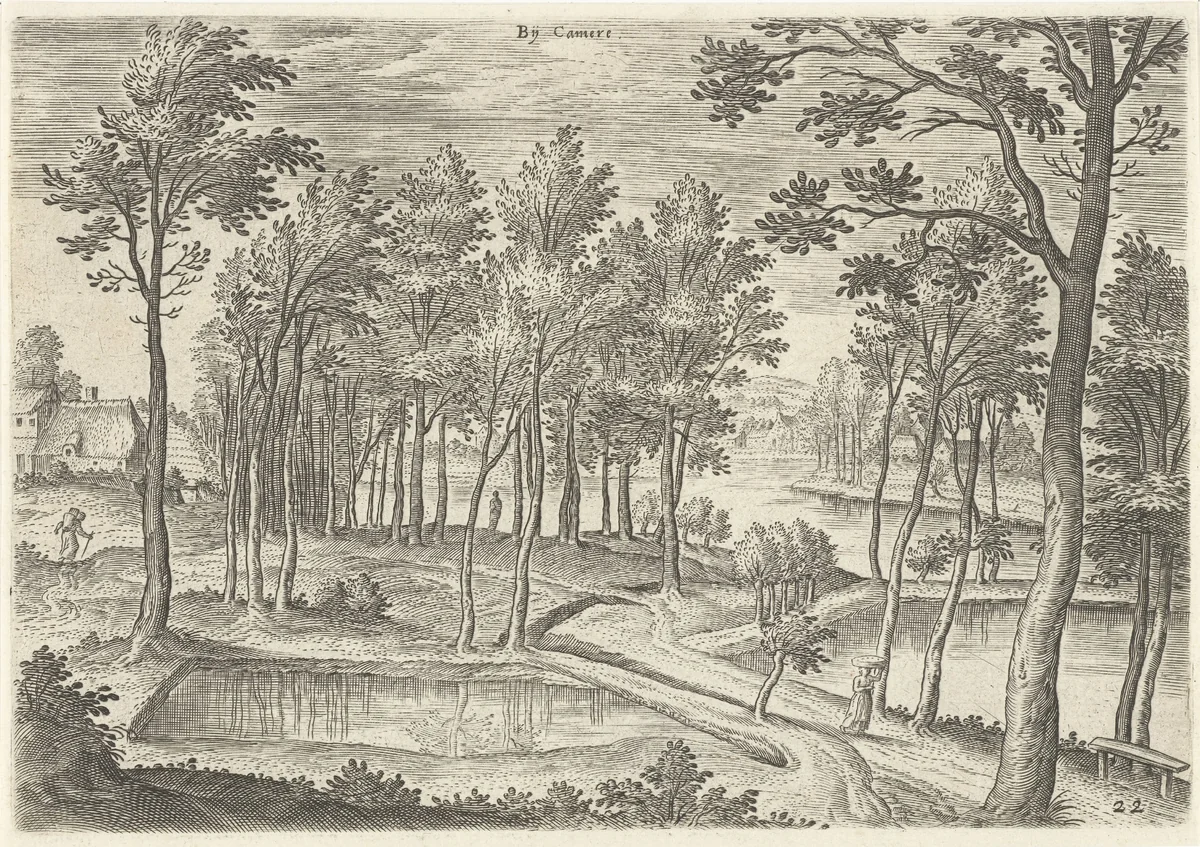 Gezicht op de vijvers van Ter Kameren by Hans Collaert, print, 1530-1580