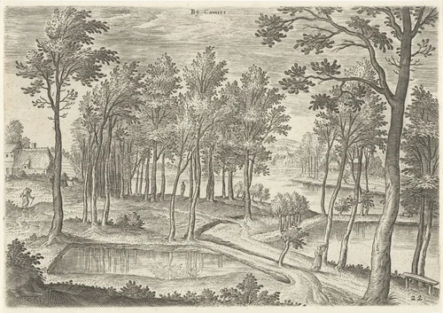 Gezicht op de vijvers van Ter Kameren by Hans Collaert, print, 1530-1580