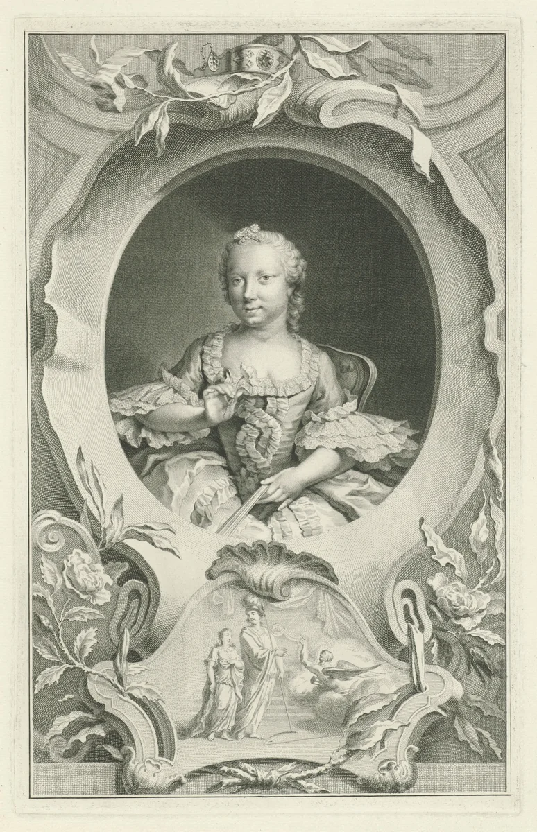 Portret van Carolina, prinses van Oranje-Nassau by Jacob Houbraken, print, 1752-1754