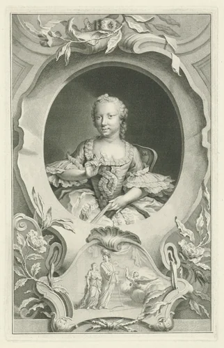 Portret van Carolina, prinses van Oranje-Nassau by Jacob Houbraken, print, 1752-1754