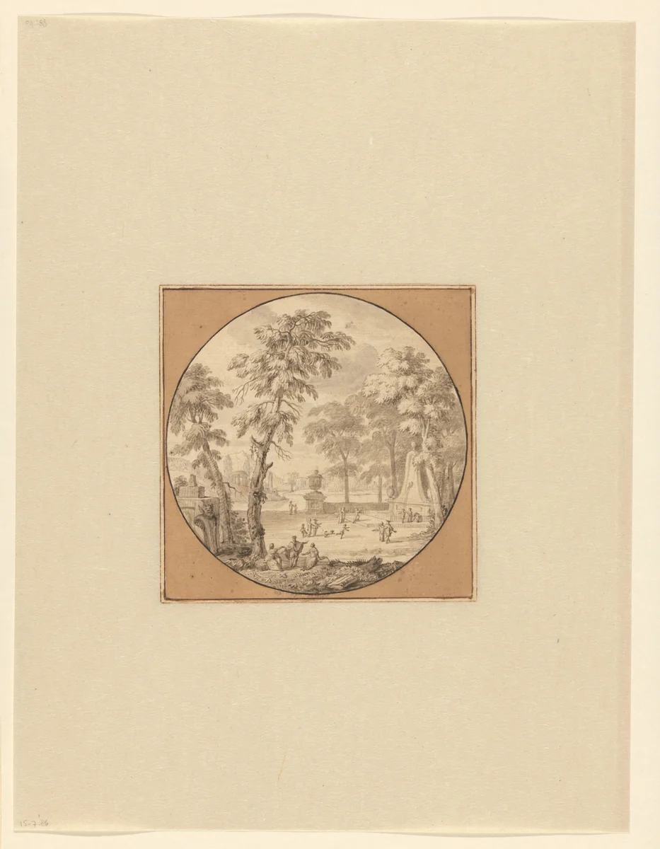 Arcadisch landschap by Theodor Lubienitzki, drawing, 1663-1726