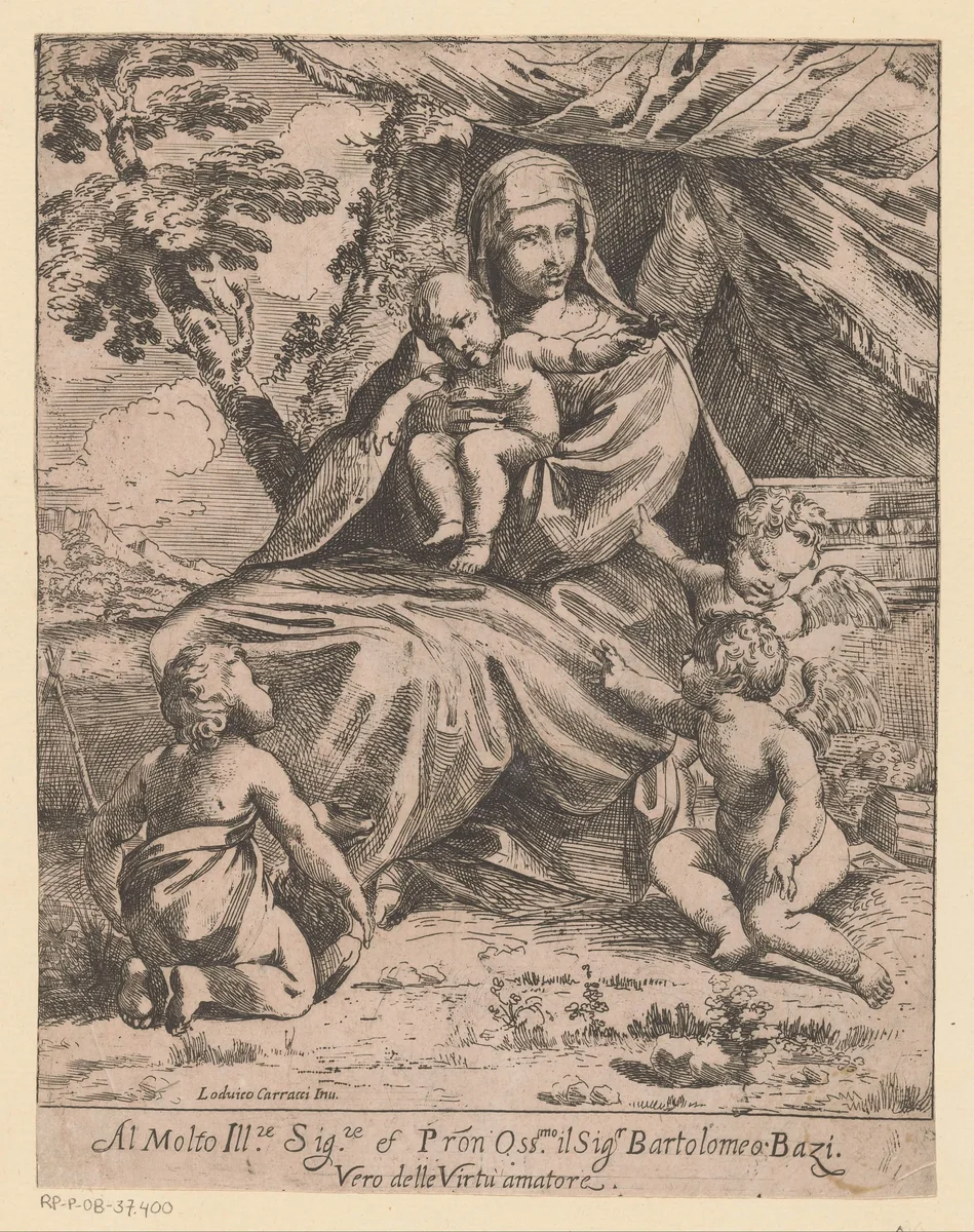 Maria met Kind en Johannes de Doper by Giacomo Antonio Stefanoni, print, 1632