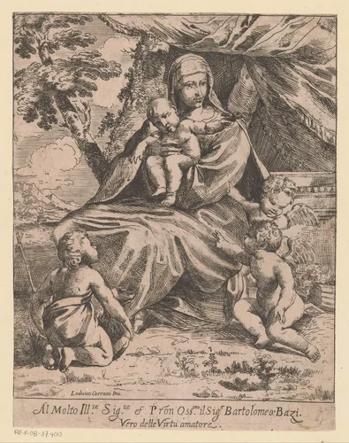 Maria met Kind en Johannes de Doper by Giacomo Antonio Stefanoni, print, 1632