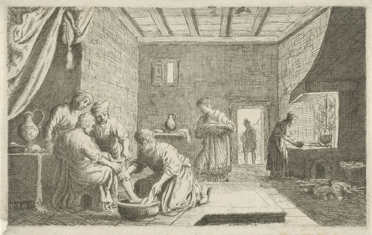 Lot wast de voeten van de engelen by Claes Moeyaert, print, 1612-1655