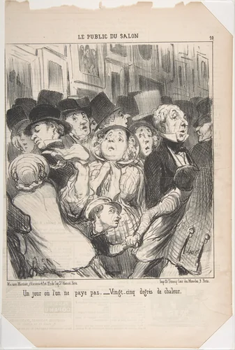 A Day When You Do Not Pay–Twenty-Five-Degree Heat (Un jour ou l'on ne paye pas. Vingt-cinq degres de chaleur ), from Le Public du Salon, published in Le Charivari, May 17, 1852 by Honoré Daumier, print, 1852