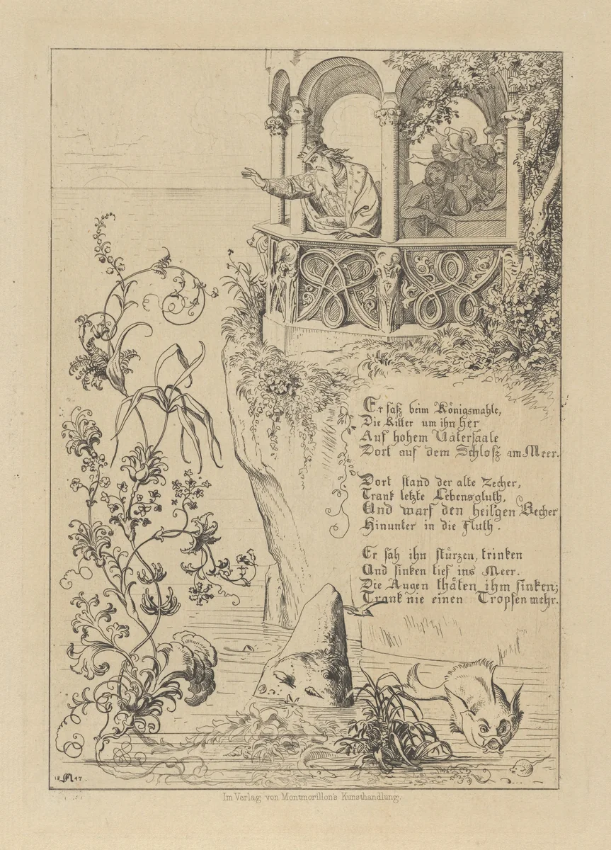Illustrated Poem "The King of Thule" (Der Koenig von Thule – Goethe) by Johann Wolfgang von Goethe, print, 1847
