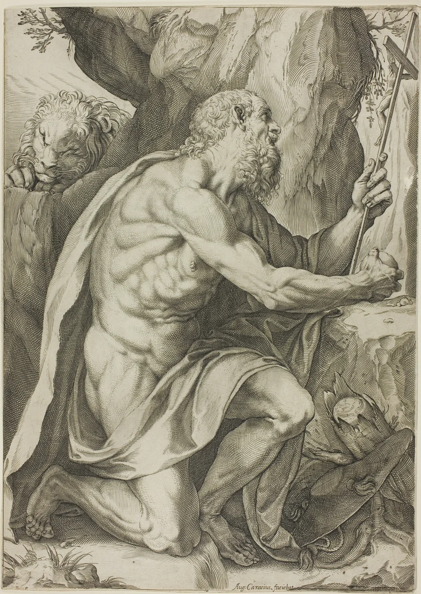 Saint Jerome in Penitence by Agostino Carracci, print, 1577-1602