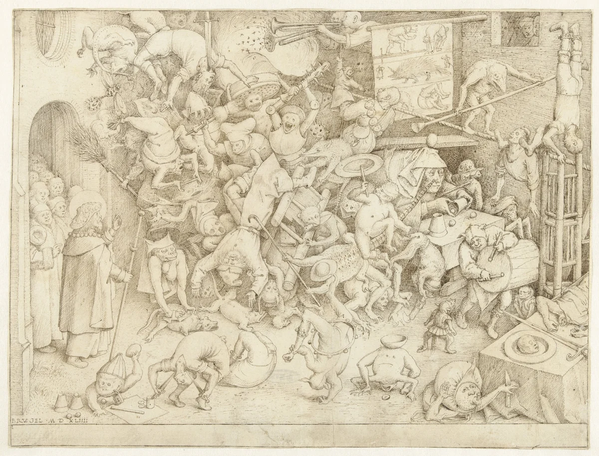 Val van de magiër Hermogenes by Pieter Bruegel, drawing, 1564