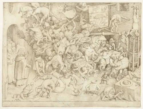 Val van de magiër Hermogenes by Pieter Bruegel, drawing, 1564