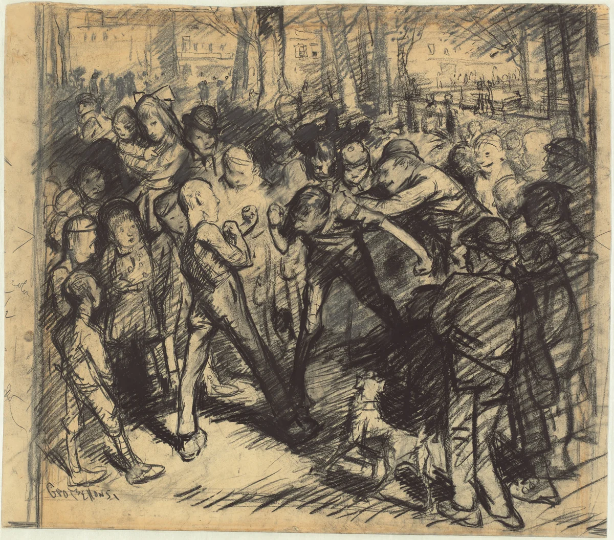 Street Fight [recto] by George Bellows, drawing, 1907
