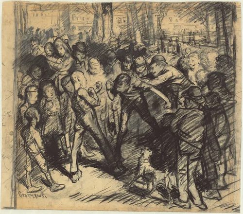 Street Fight [recto] by George Bellows, drawing, 1907