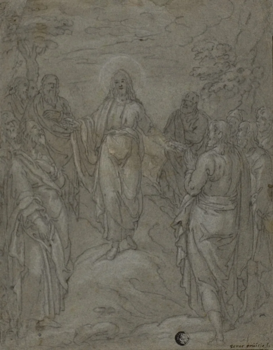 Christ and the Apostles (recto); Sketch of a Nativity Scene (verso) by Unknown Artist, drawing, 1580-1599