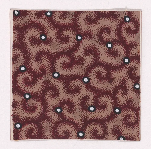 Textile Design of Scattered Pealrs over a Background of Scrolling Branches by anonymous, drawing, 1840