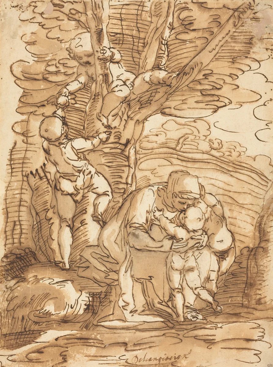 Charity by Luca Cambiaso, drawing, 1527-1585