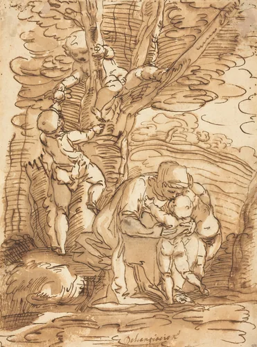 Charity by Luca Cambiaso, drawing, 1527-1585