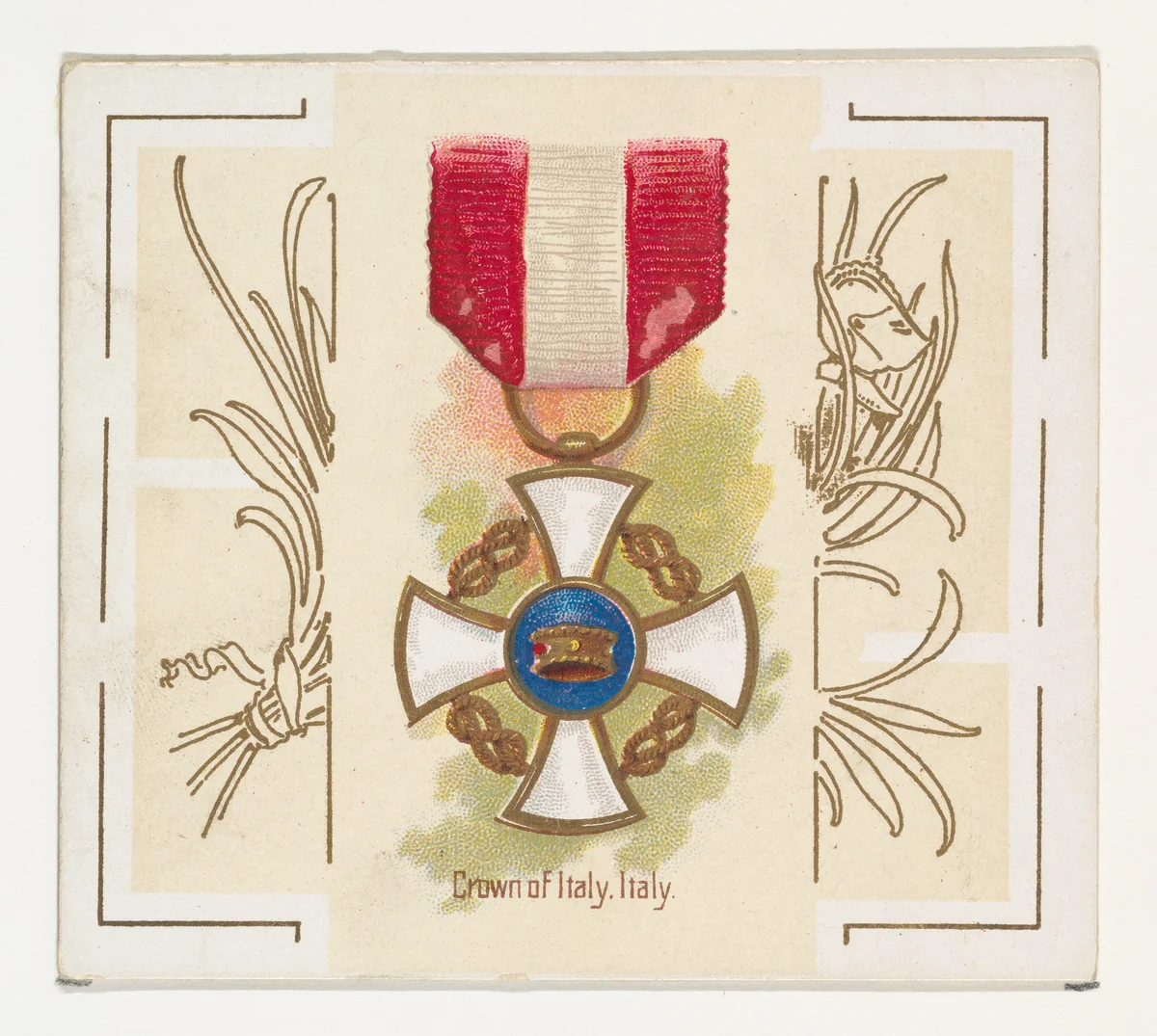 Crown of Italy, Italy, from the World's Decorations series (N44) for Allen & Ginter Cigarettes by Allen & Ginter, print, 1890