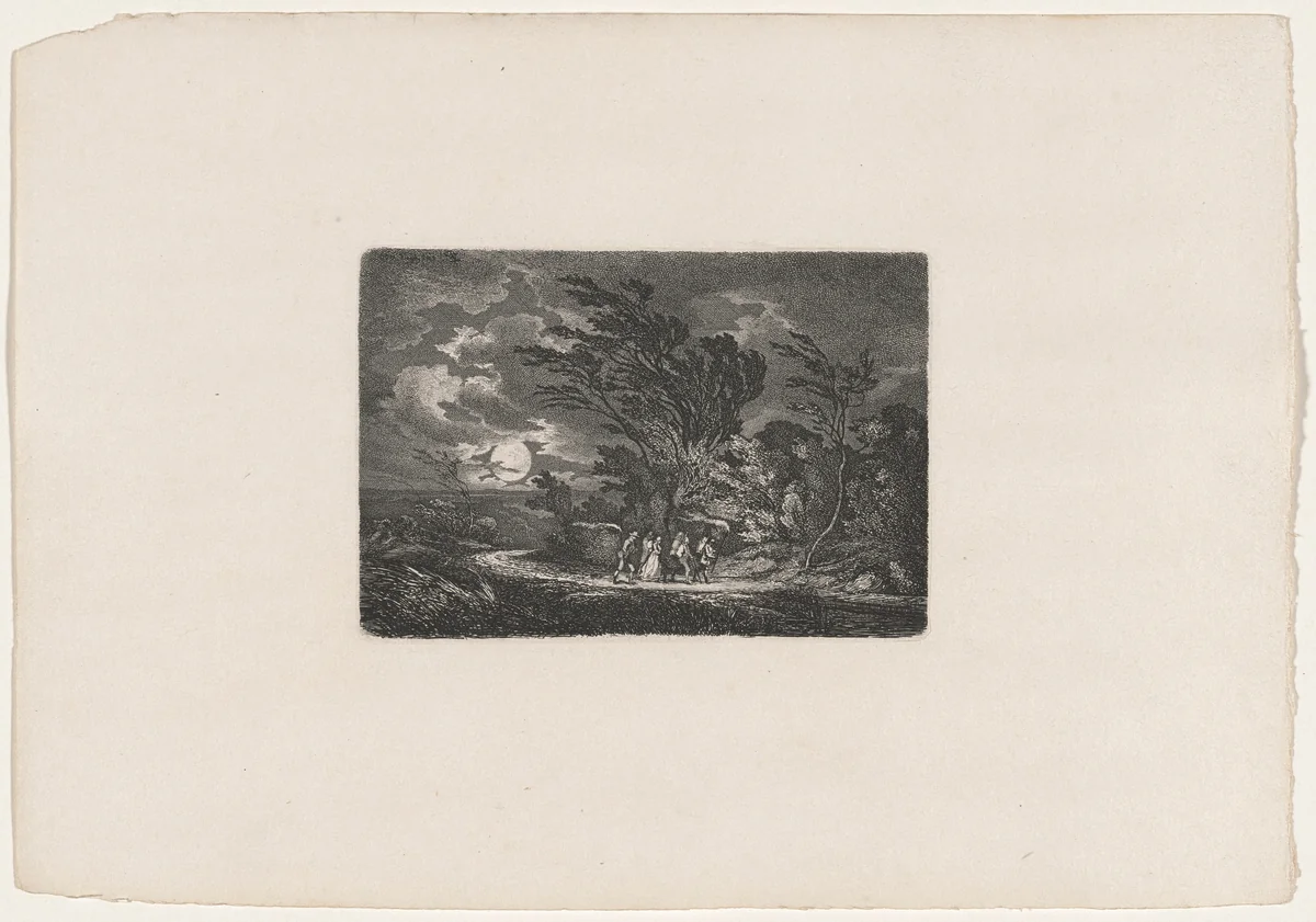 Five Travellers in the Moonlight by Carl August Lebschée; Johannes M. von Hermann, print, 1828